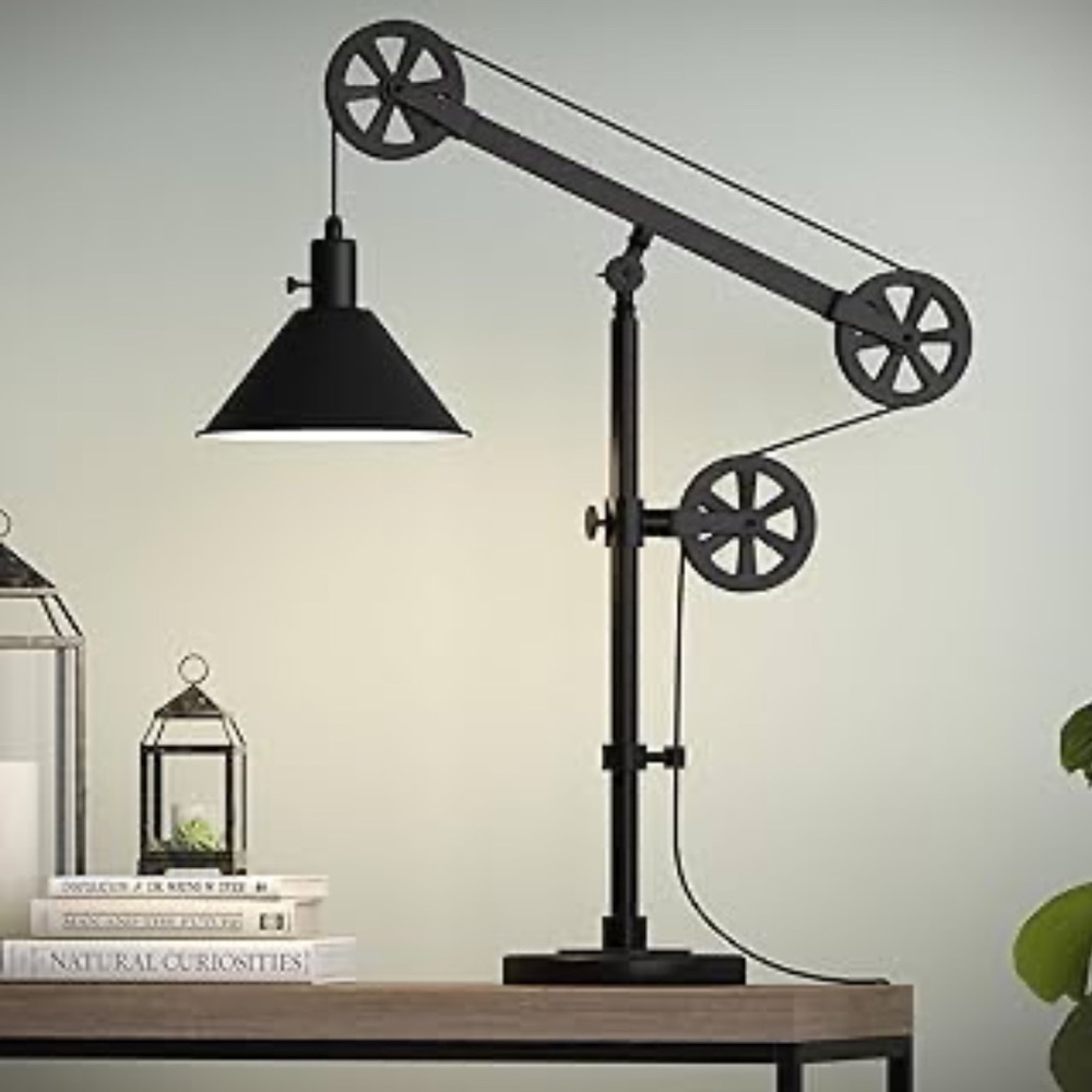 Industrial Black and White Pulley Lamp - Picture 4 of 5